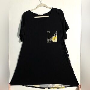Black and Yellow Floral Pocket Short Sleeve Tee Shirt Size: 3XL Brand:First Look